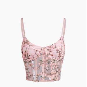 Commense Cherry Blossoms Mesh Crop Corset